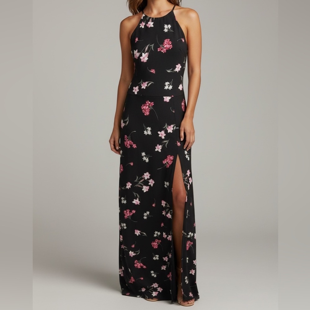 Express Floral Maxi Dress Gown Womens Small Black Strappy Back